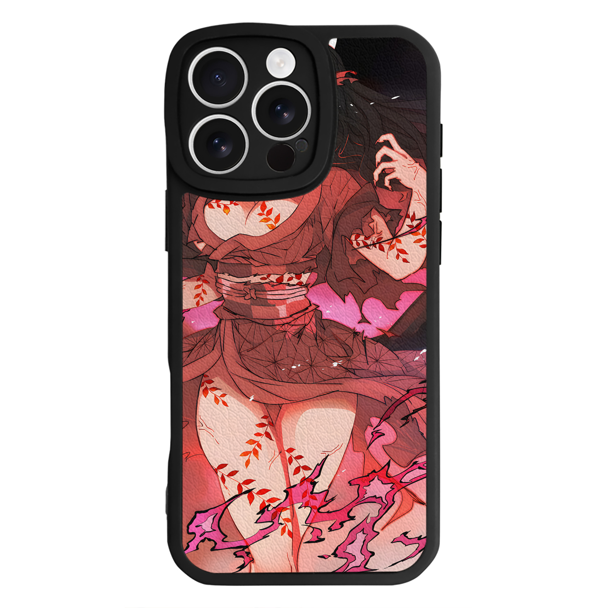 （画像用） 鬼滅の刃（きめつのやいば）竈門 禰󠄀豆子／かまど ねずこ Kamado Nezuko 【iPhone 16シリーズ対応】シリコンスマホケース（レザー調） 材質：シリコン
